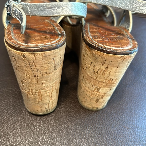 Sam Edelman platform shoes - cork wedge cream leather silver sandal shoes - Picture 8 of 13